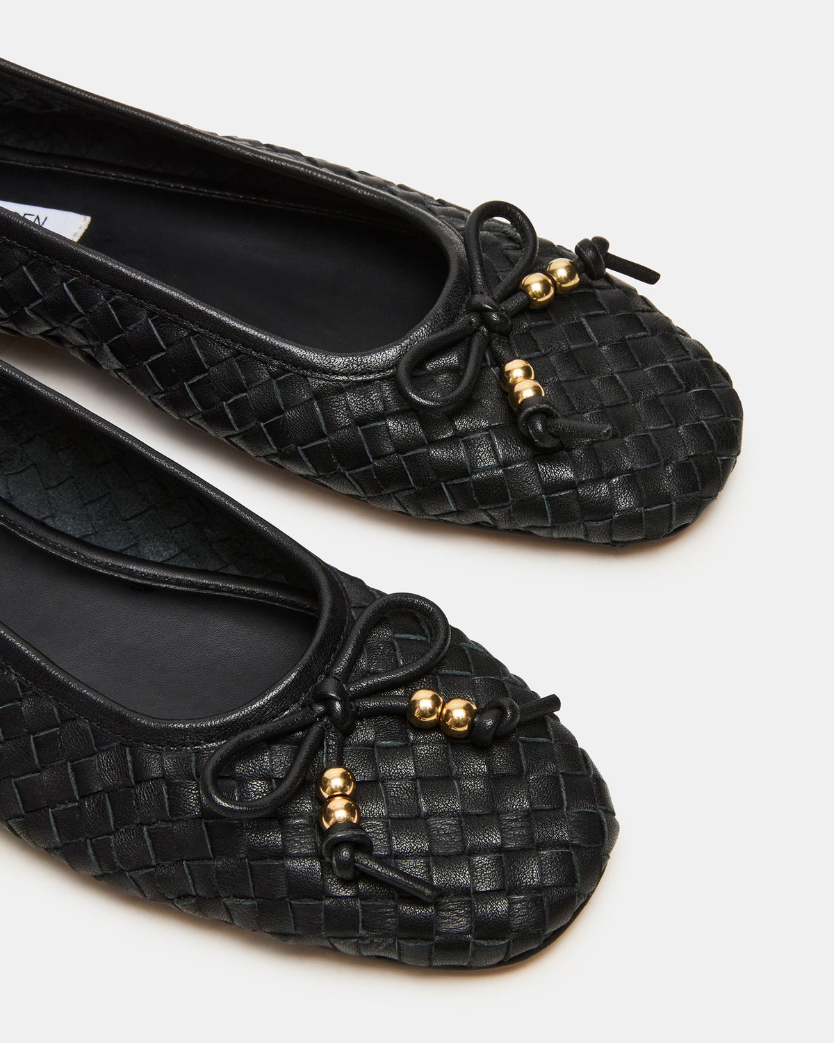 Steve Madden DIVY Black Leather Woven Bow Ballet Round-Toe Women's Flat