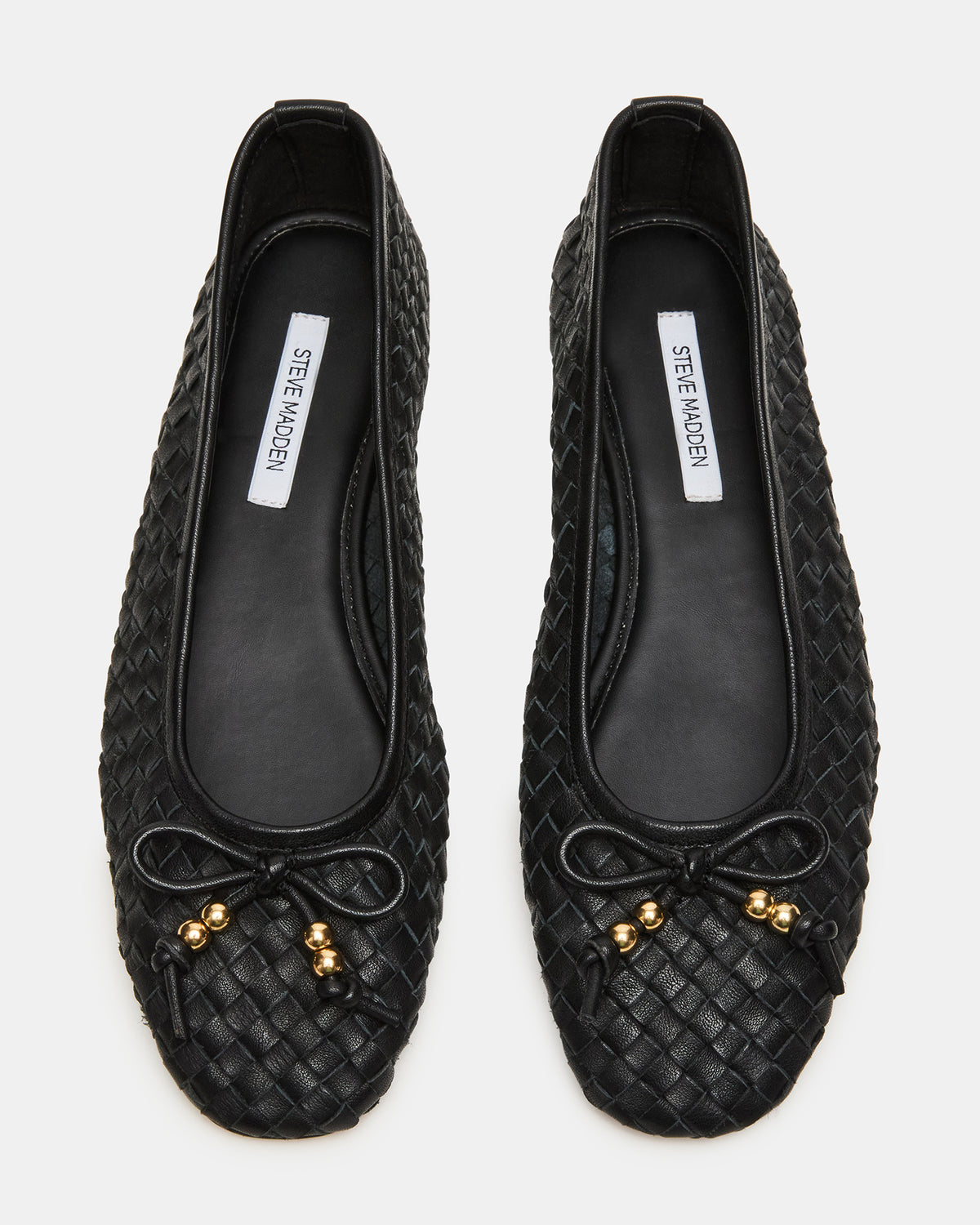 Steve Madden DIVY Black Leather Woven Bow Ballet Round-Toe Women's Flat