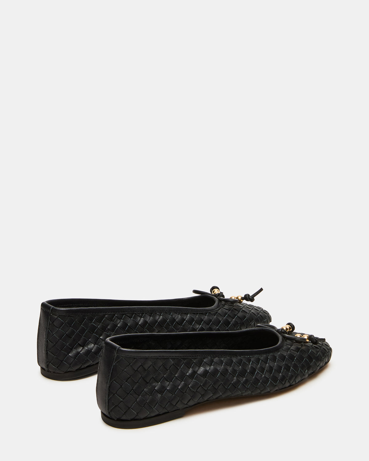Steve Madden DIVY Black Leather Woven Bow Ballet Round-Toe Women's Flat