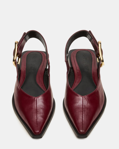 Steve Madden SHAY Burgundy Leather Pointed-Toe Slingback Ballet Women's Flat