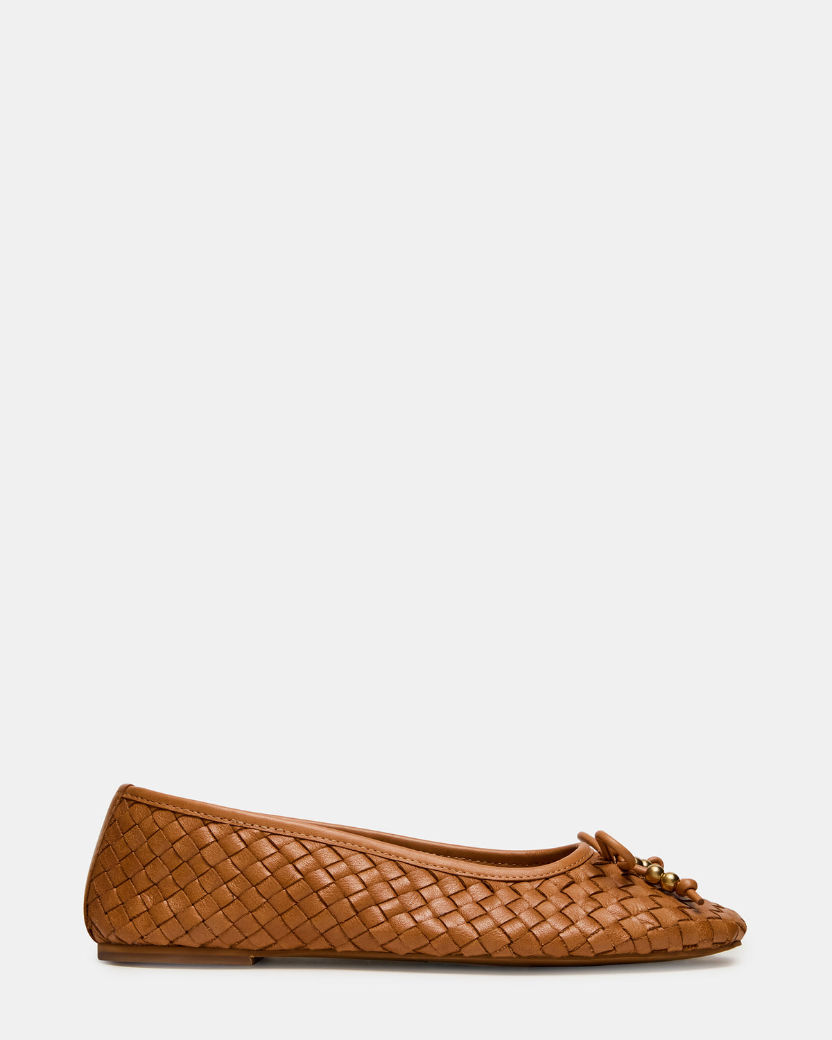 Steve Madden DIVY Cognac Leather Woven Bow Ballet Round-Toe Women's Flat