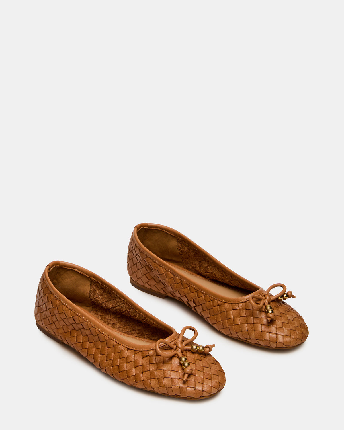 Steve Madden DIVY Cognac Leather Woven Bow Ballet Round-Toe Women's Flat