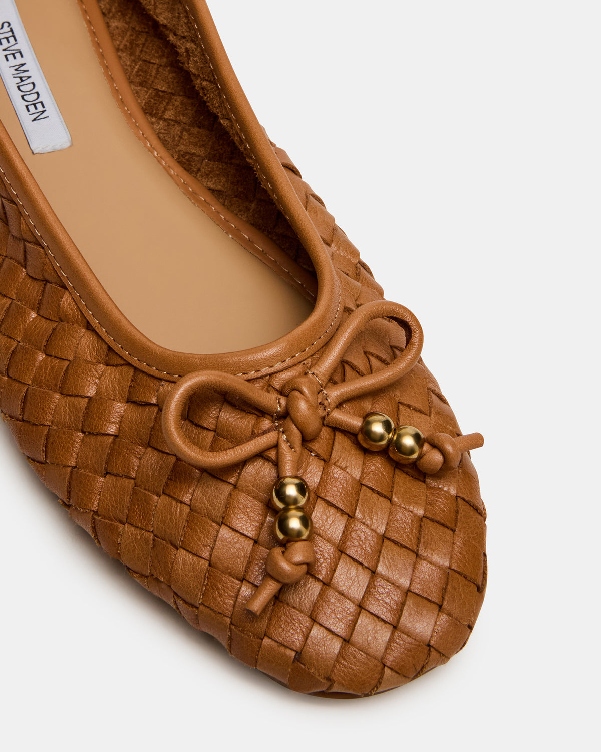 Steve Madden DIVY Cognac Leather Woven Bow Ballet Round-Toe Women's Flat