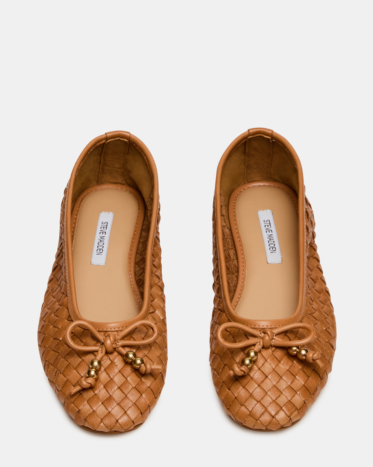 Steve Madden DIVY Cognac Leather Woven Bow Ballet Round-Toe Women's Flat