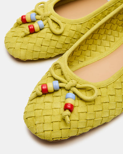 Steve Madden DIVY Lime Leather Woven Bow Ballet Round-Toe Women's Flat
