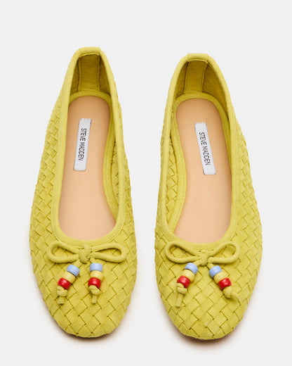 Steve Madden DIVY Lime Leather Woven Bow Ballet Round-Toe Women's Flat