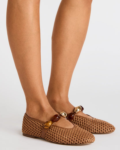 Steve Madden POPPIN Brown Raffia Mary Jane Ballet Women's Flat