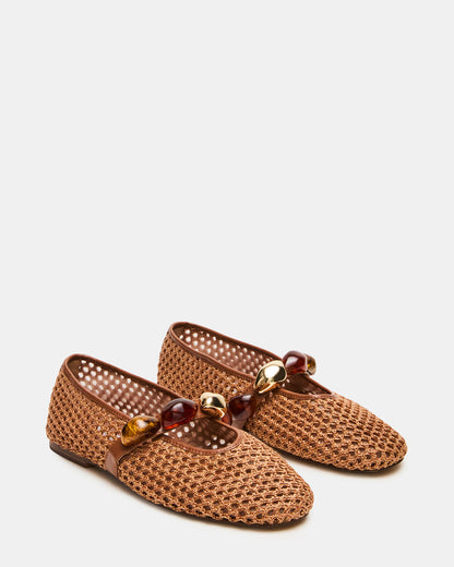 Steve Madden POPPIN Brown Raffia Mary Jane Ballet Women's Flat