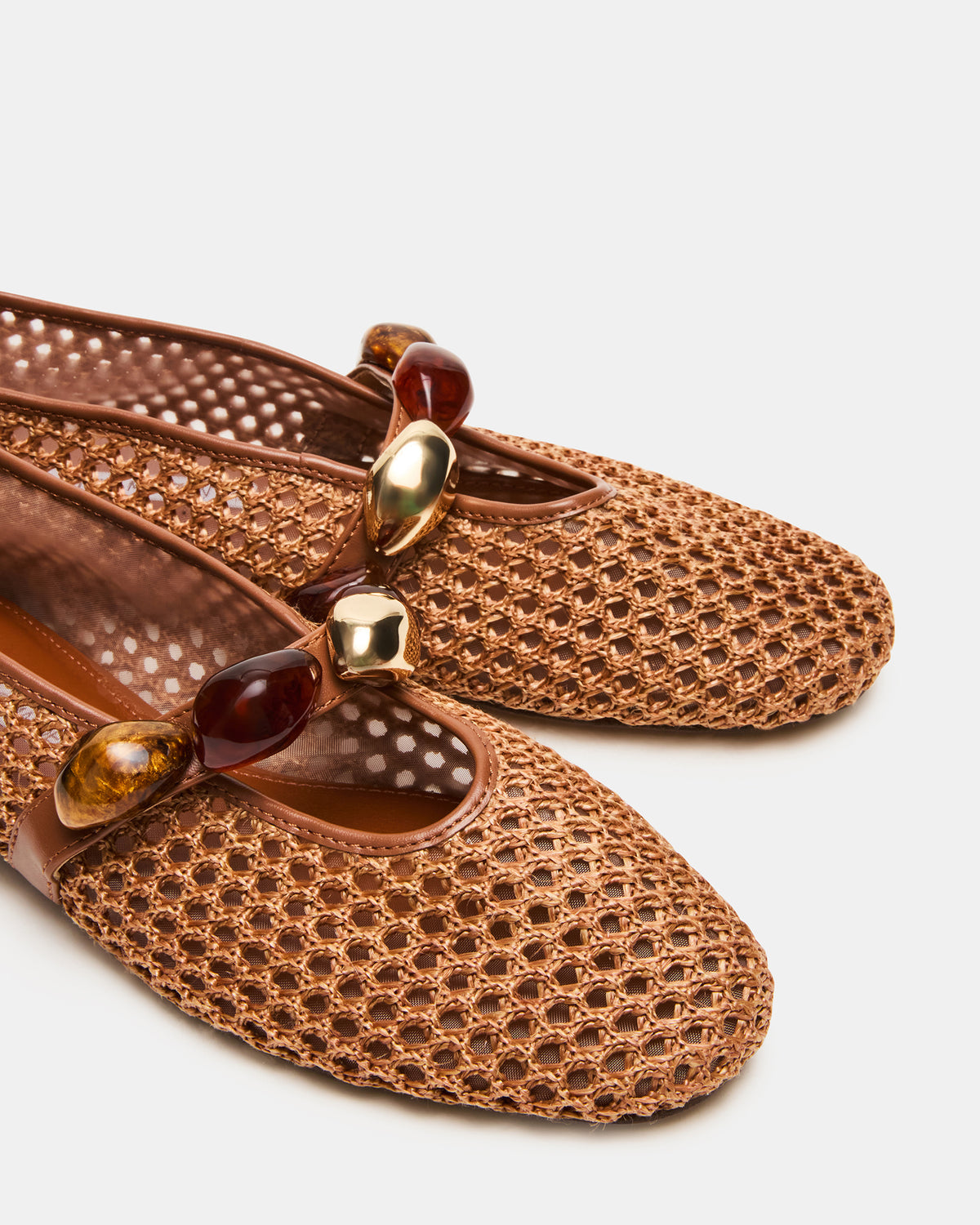 Steve Madden POPPIN Brown Raffia Mary Jane Ballet Women's Flat