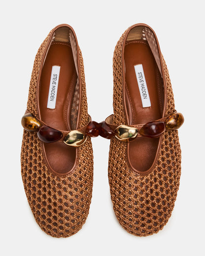 Steve Madden POPPIN Brown Raffia Mary Jane Ballet Women's Flat