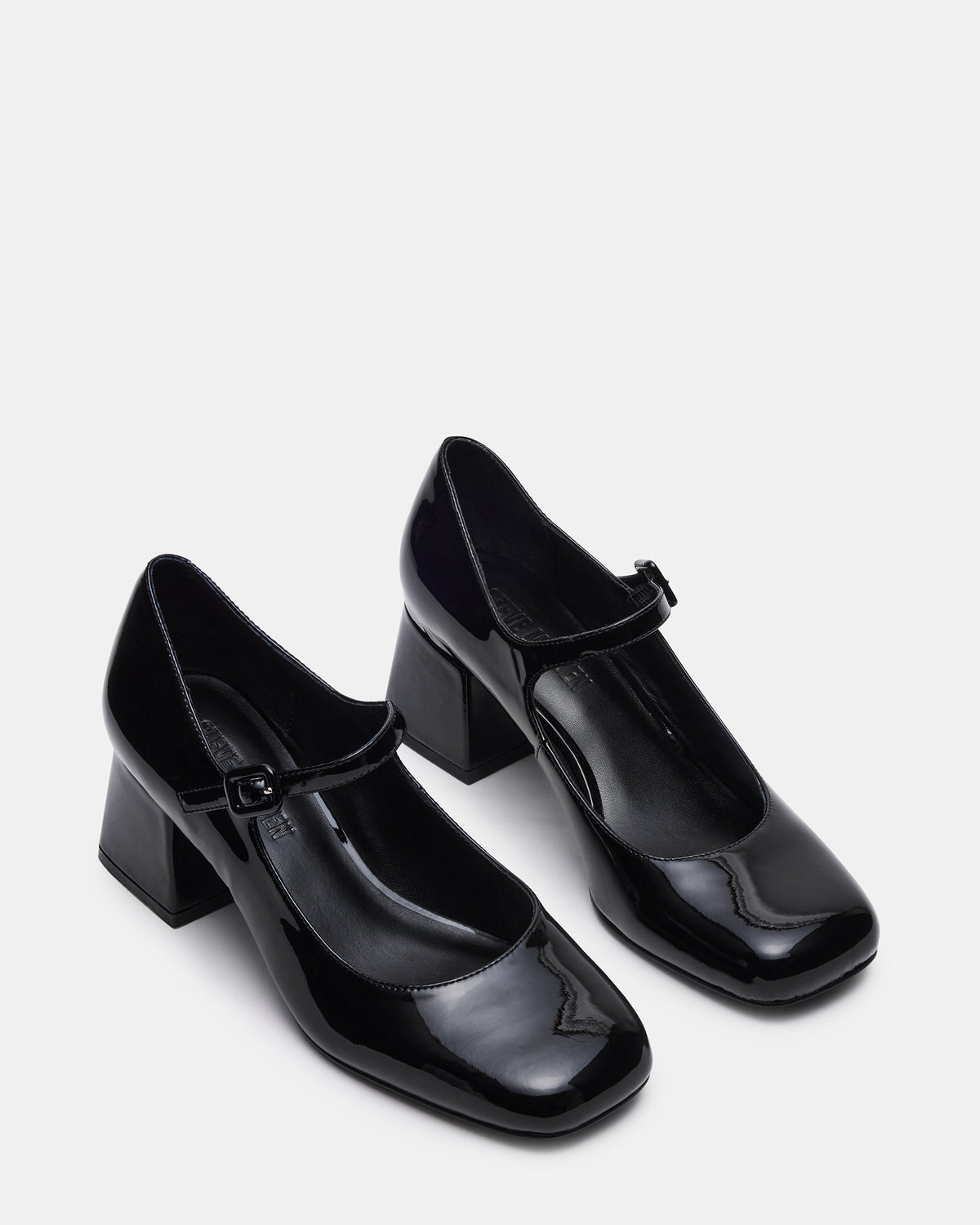 Steve Madden DARCEY Black Patent Square-Toe Mary Jane Block Heel Women's Loafer