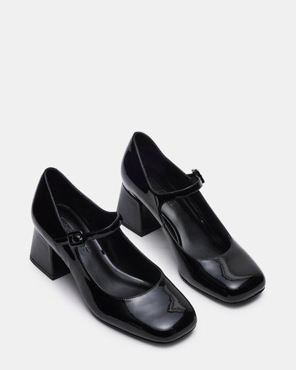 Steve Madden DARCEY Black Patent Square-Toe Mary Jane Block Heel Women's Loafer