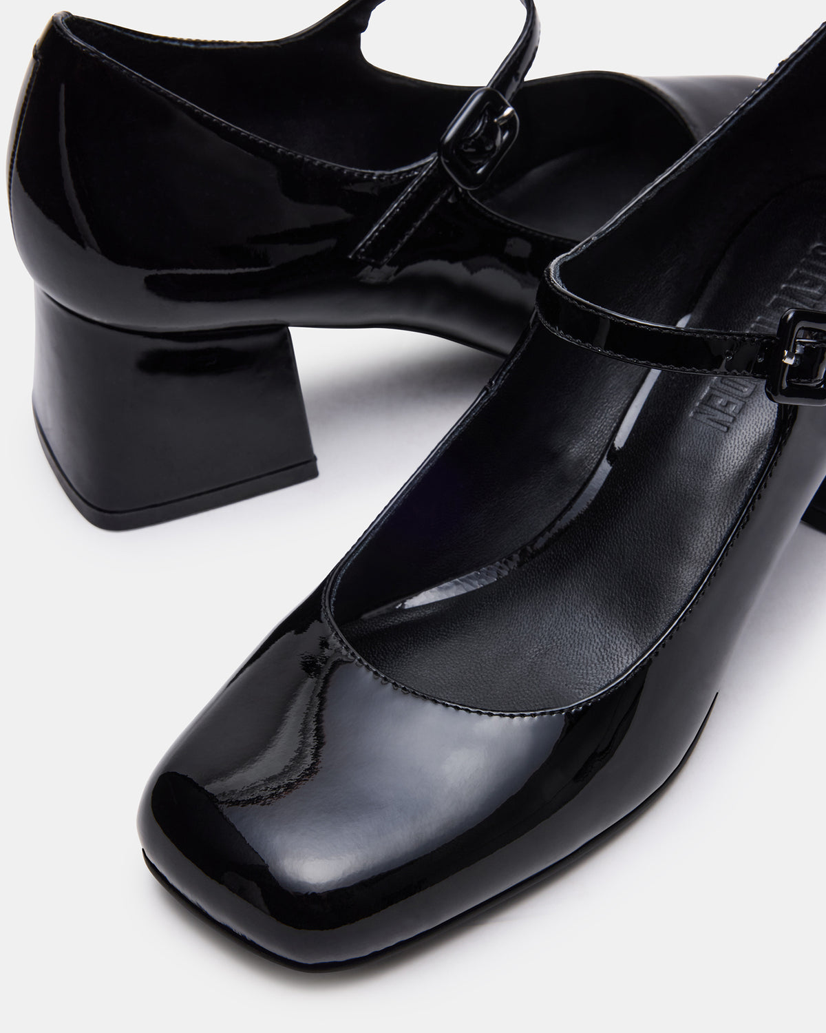 Steve Madden DARCEY Black Patent Square-Toe Mary Jane Block Heel Women's Loafer