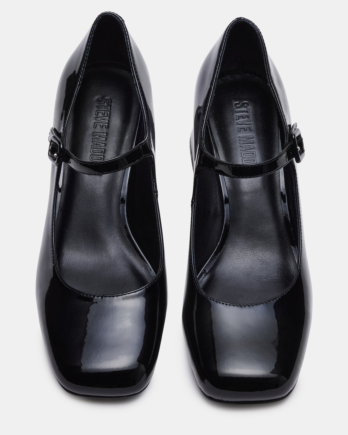 Steve Madden DARCEY Black Patent Square-Toe Mary Jane Block Heel Women's Loafer