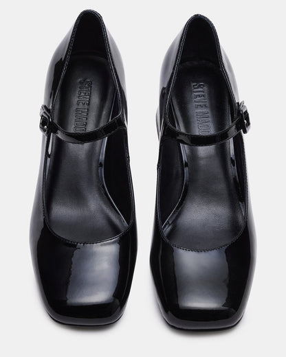 Steve Madden DARCEY Black Patent Square-Toe Mary Jane Block Heel Women's Loafer