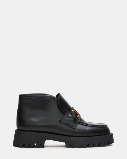 Steve Madden LEON Black Leather Platform Lug Sole Women's Loafer