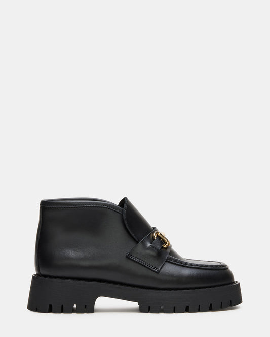 Steve Madden LEON Black Leather Platform Lug Sole Women's Loafer