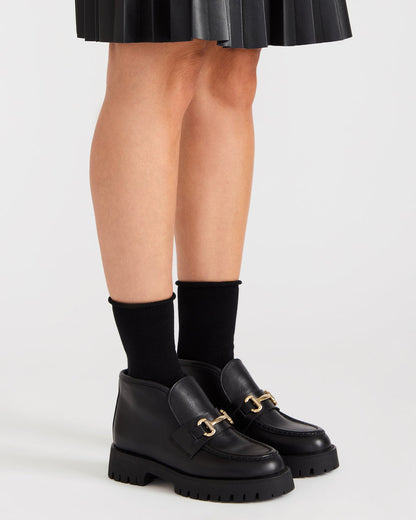 Steve Madden LEON Black Leather Platform Lug Sole Women's Loafer