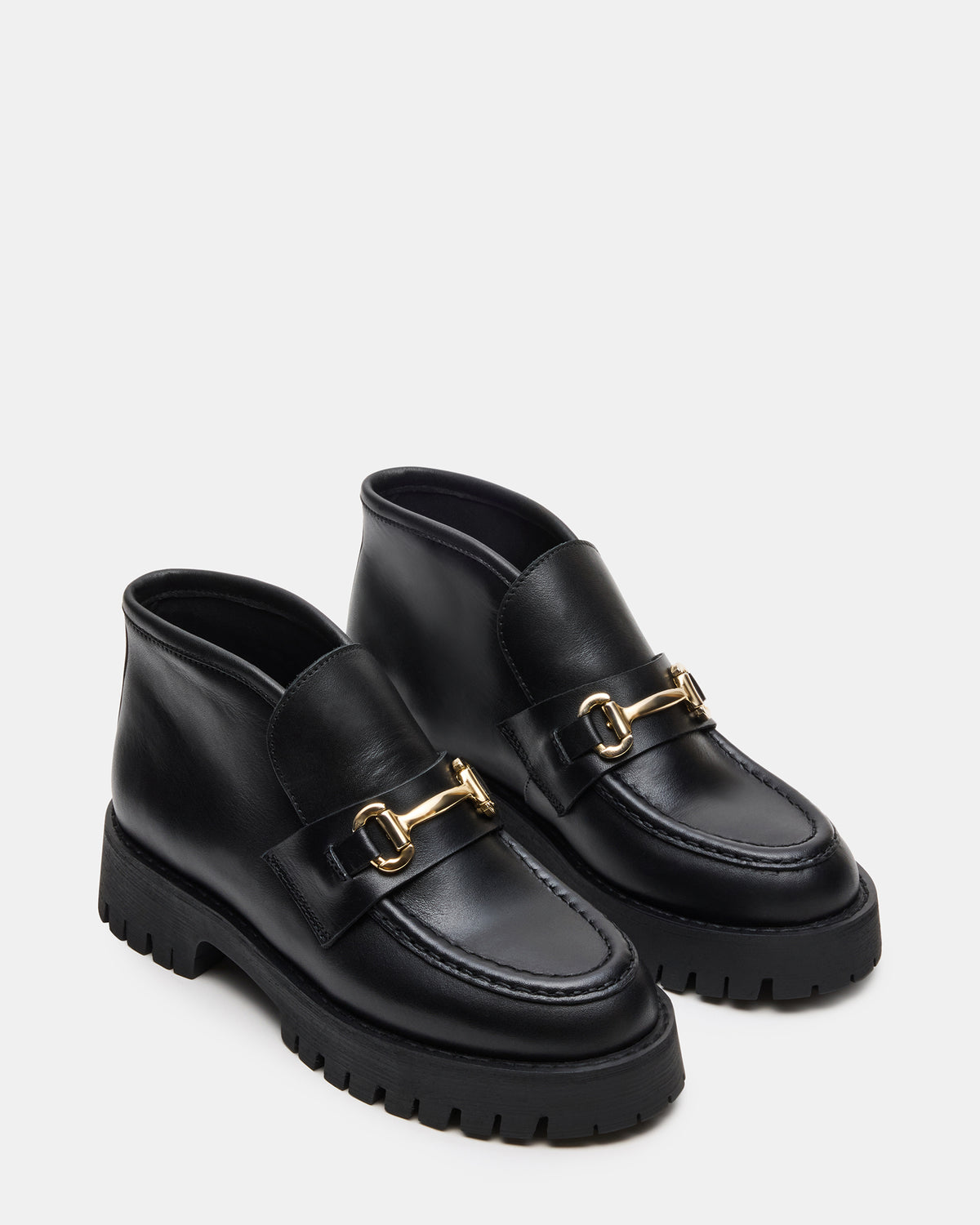 Steve Madden LEON Black Leather Platform Lug Sole Women's Loafer