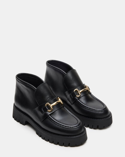 Steve Madden LEON Black Leather Platform Lug Sole Women's Loafer