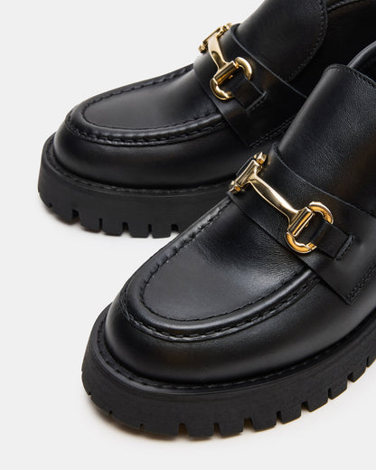 Steve Madden LEON Black Leather Platform Lug Sole Women's Loafer
