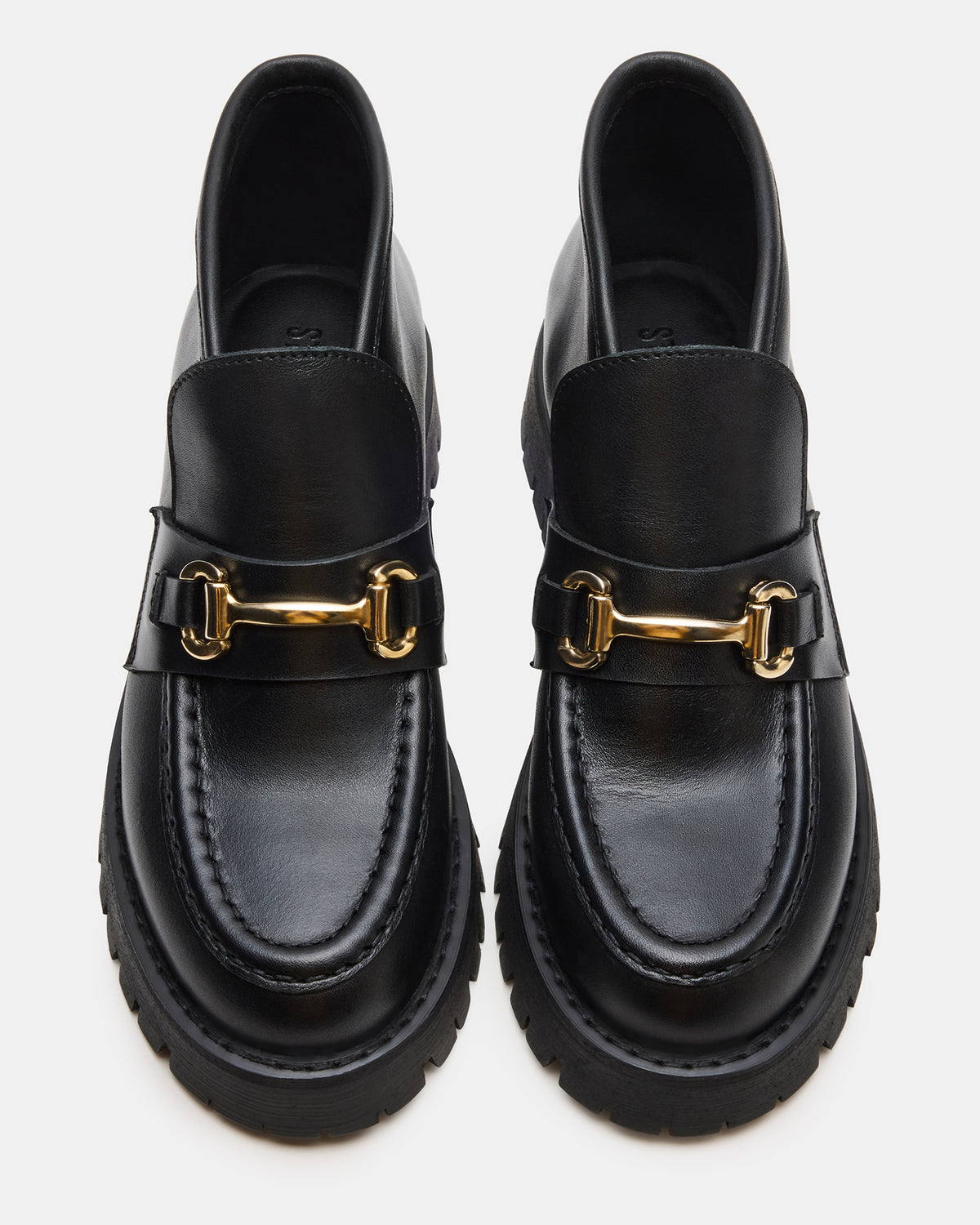 Steve Madden LEON Black Leather Platform Lug Sole Women's Loafer