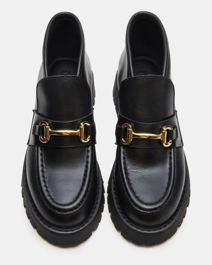Steve Madden LEON Black Leather Platform Lug Sole Women's Loafer