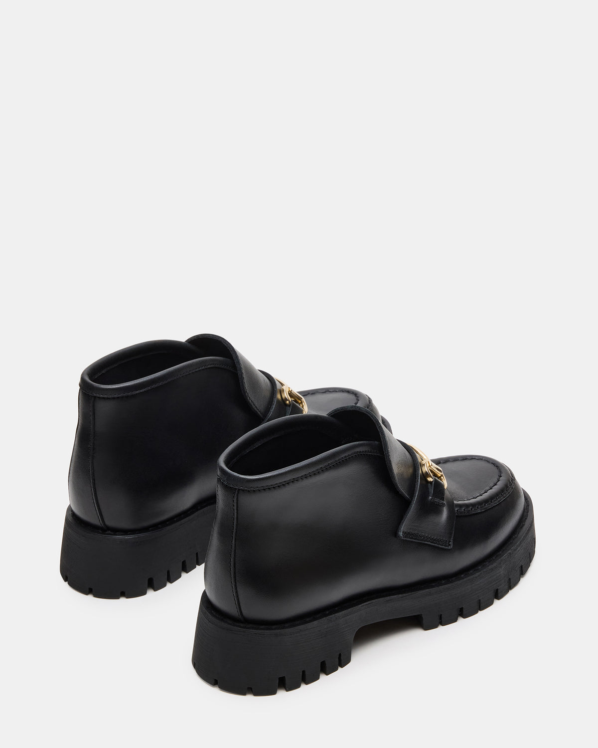 Steve Madden LEON Black Leather Platform Lug Sole Women's Loafer