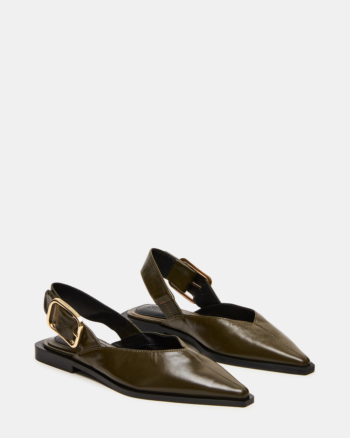 Steve Madden SHAY Olive Leather Pointed-Toe Slingback Ballet Women's Flat