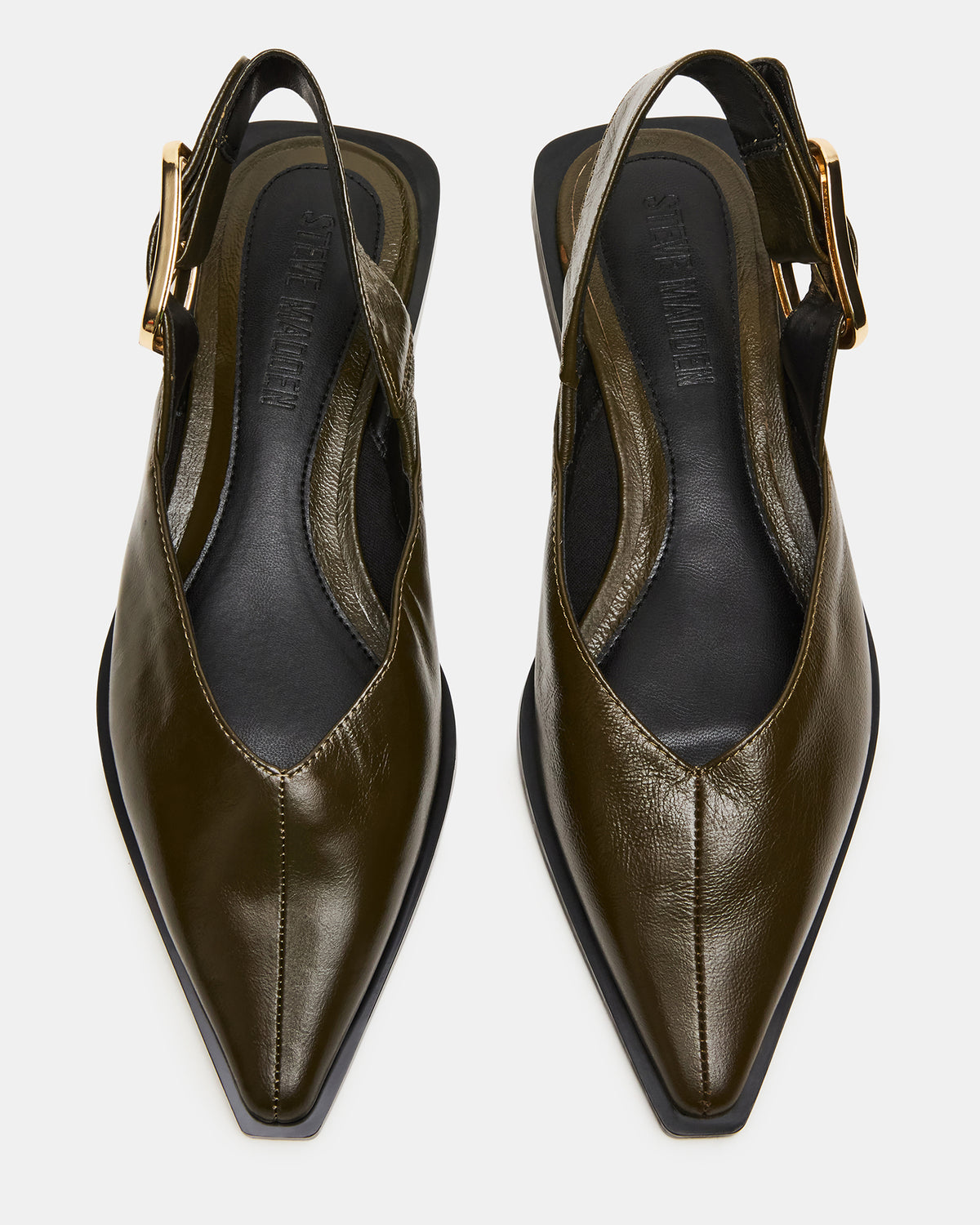 Steve Madden SHAY Olive Leather Pointed-Toe Slingback Ballet Women's Flat