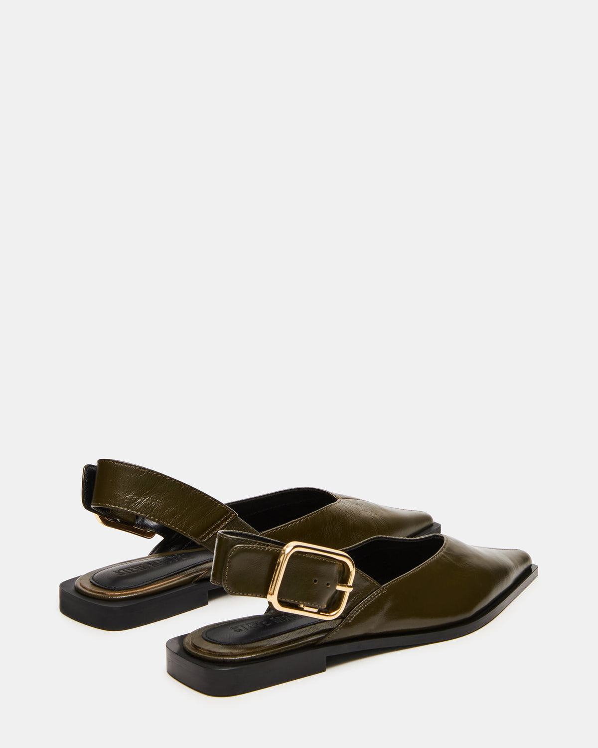 Steve Madden SHAY Olive Leather Pointed-Toe Slingback Ballet Women's Flat