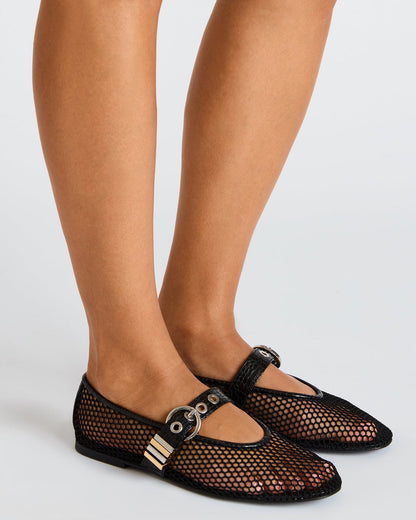 Steve Madden LUCIA Black Mesh Mary Jane Ballet Women's Flat