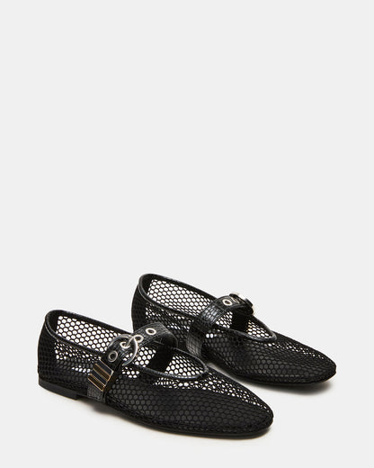 Steve Madden LUCIA Black Mesh Mary Jane Ballet Women's Flat