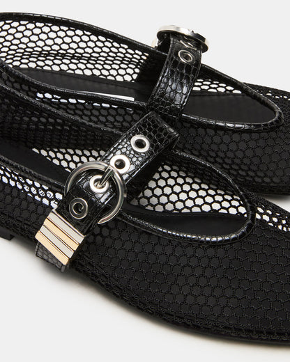 Steve Madden LUCIA Black Mesh Mary Jane Ballet Women's Flat