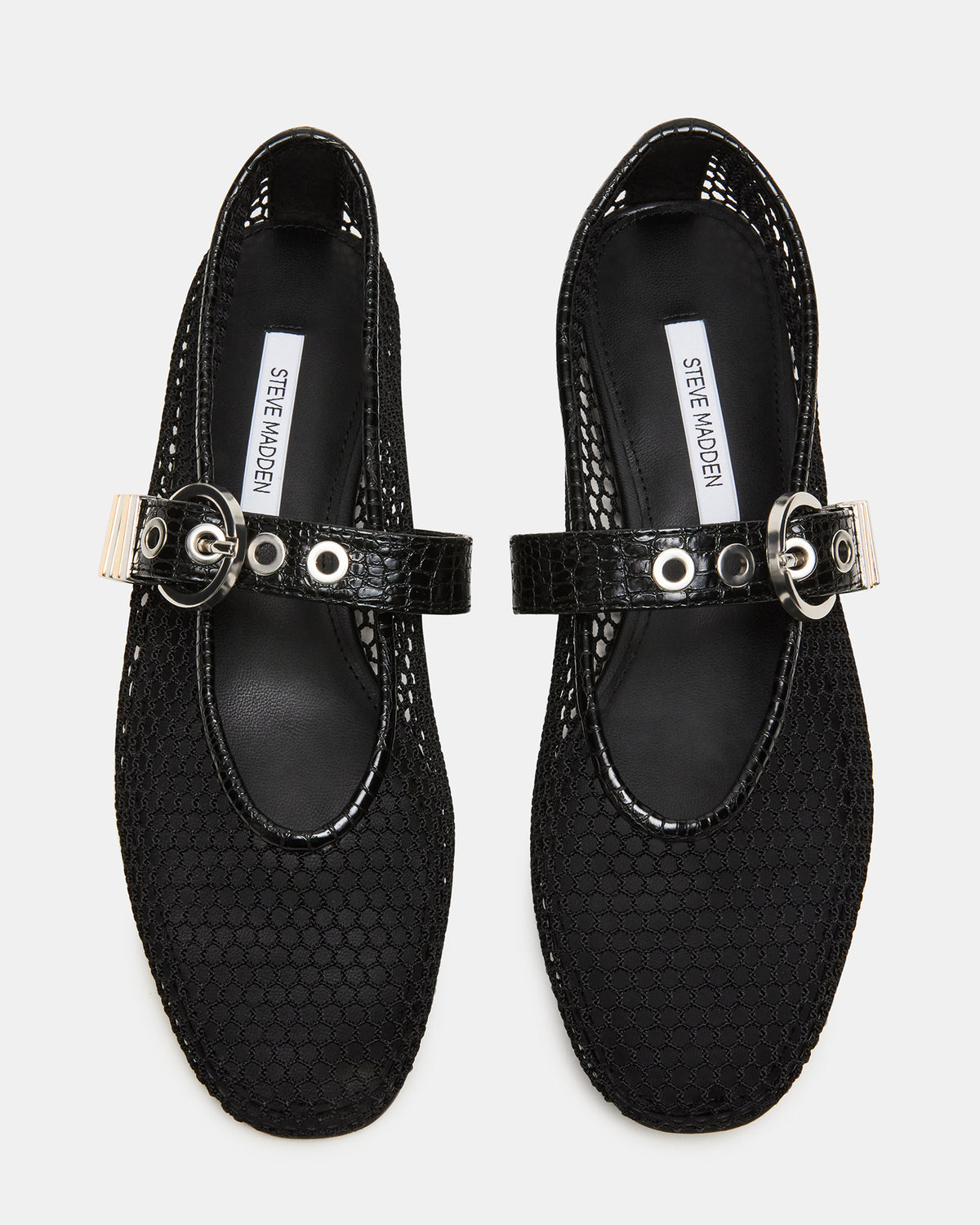 Steve Madden LUCIA Black Mesh Mary Jane Ballet Women's Flat