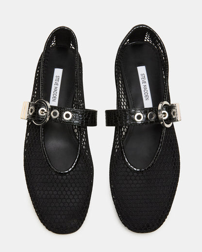 Steve Madden LUCIA Black Mesh Mary Jane Ballet Women's Flat