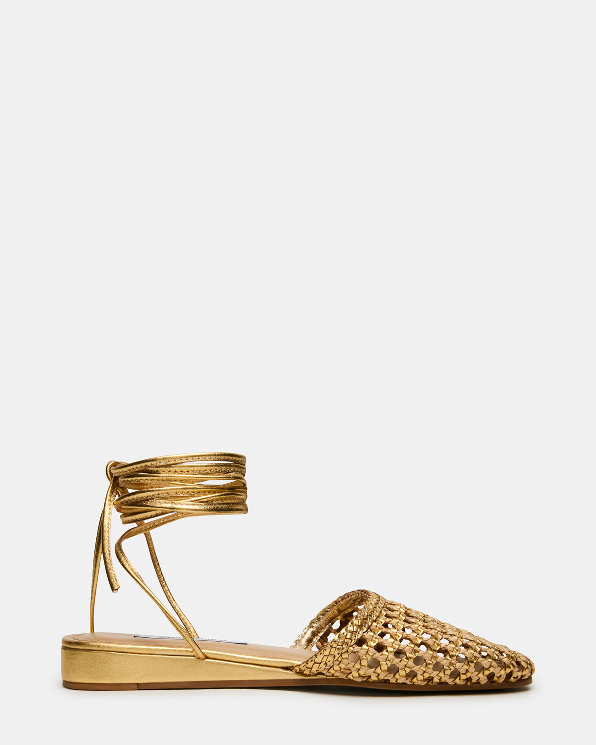 Steve Madden FLUTTER Gold Woven Mule Leg-Ties Strappy Women's Flat