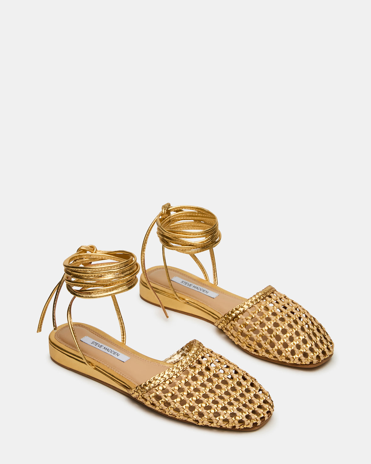 Steve Madden FLUTTER Gold Woven Mule Leg-Ties Strappy Women's Flat