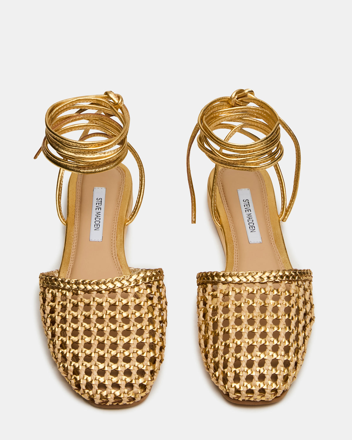 Steve Madden FLUTTER Gold Woven Mule Leg-Ties Strappy Women's Flat