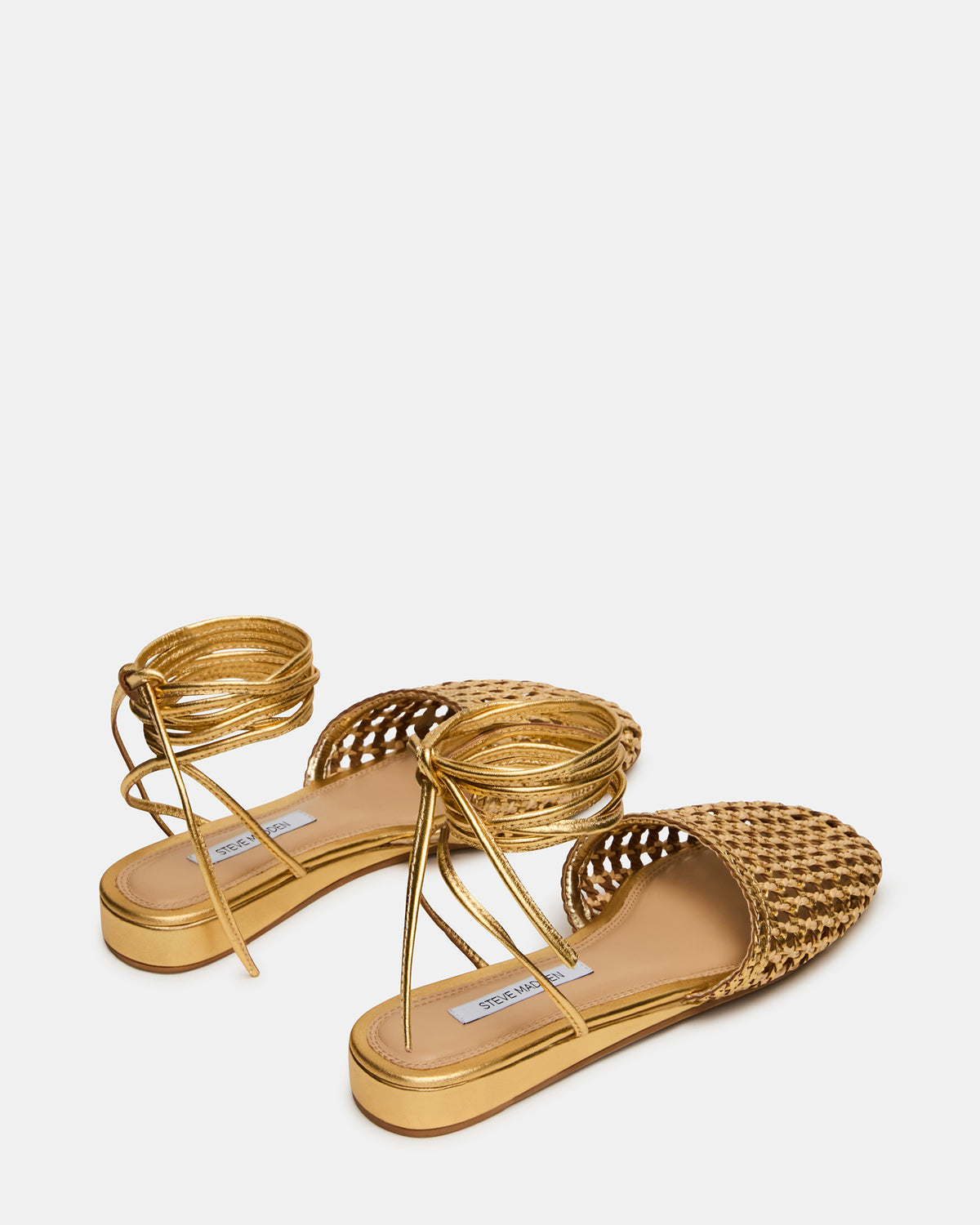 Steve Madden FLUTTER Gold Woven Mule Leg-Ties Strappy Women's Flat
