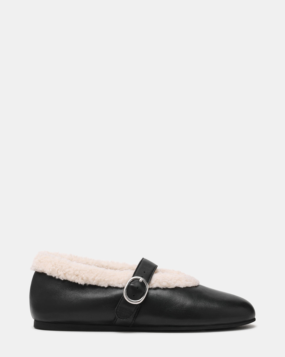 Steve Madden LODGE Black Leather Mary Jane Round-Toe Women's Flat