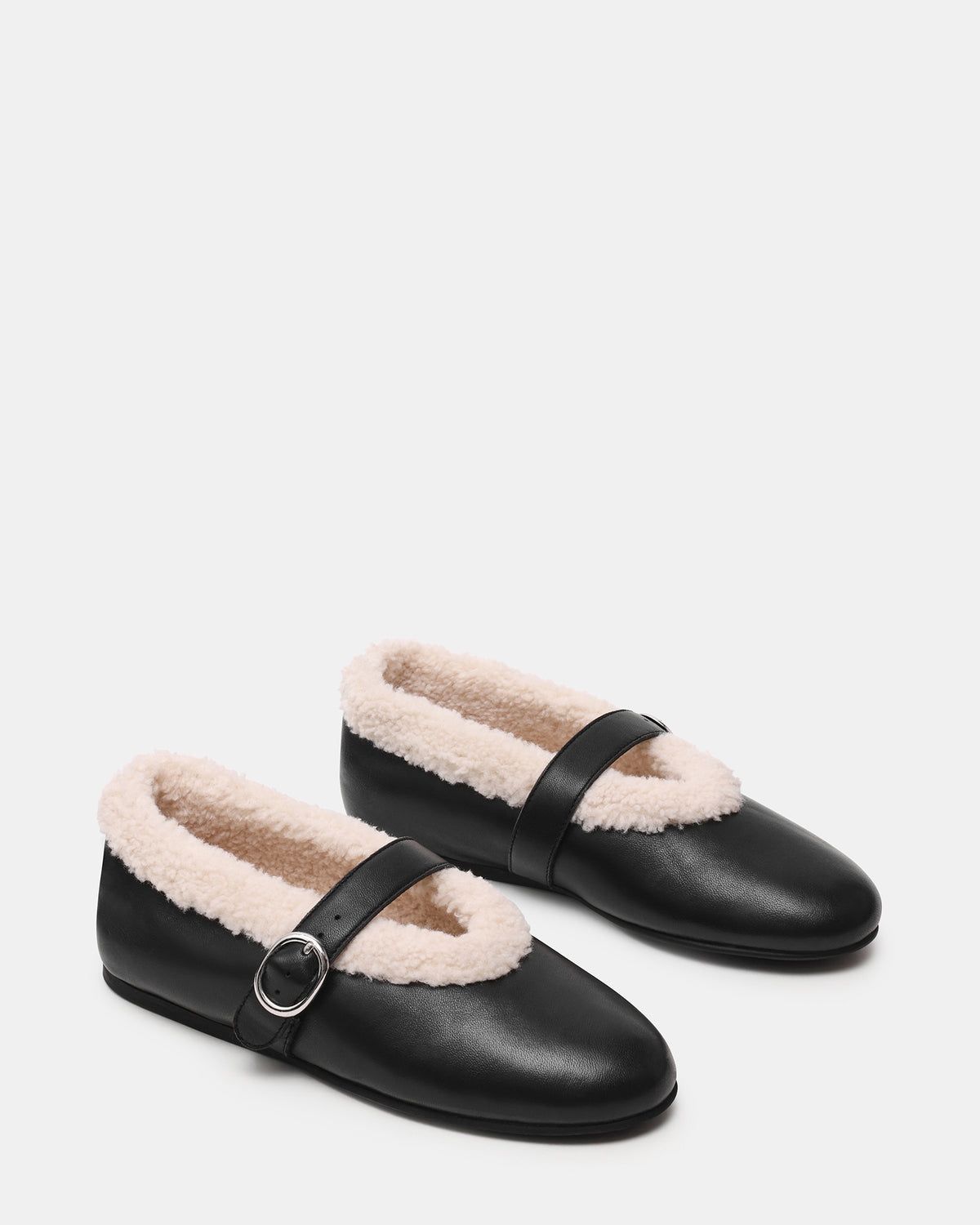 Steve Madden LODGE Black Leather Mary Jane Round-Toe Women's Flat
