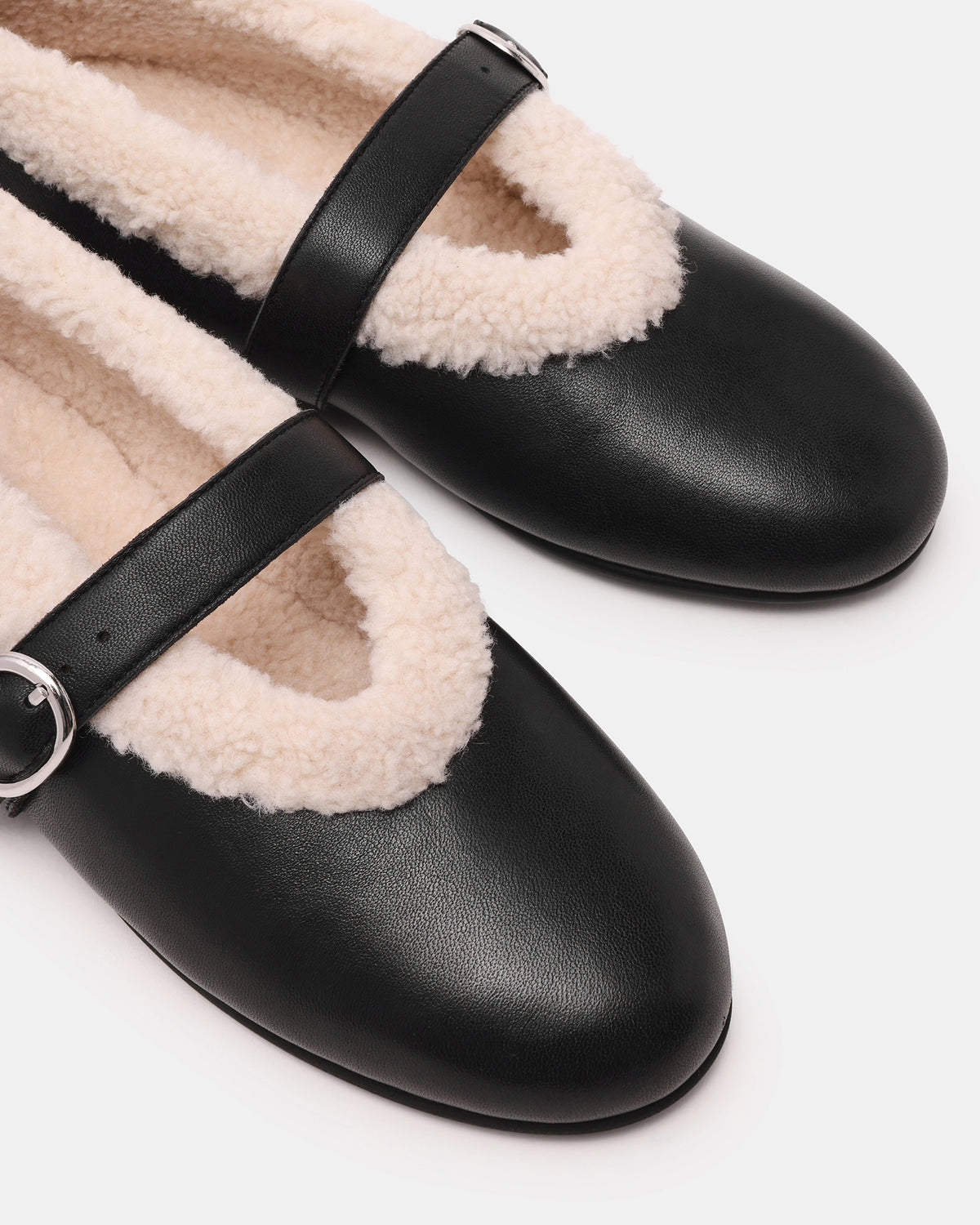 Steve Madden LODGE Black Leather Mary Jane Round-Toe Women's Flat