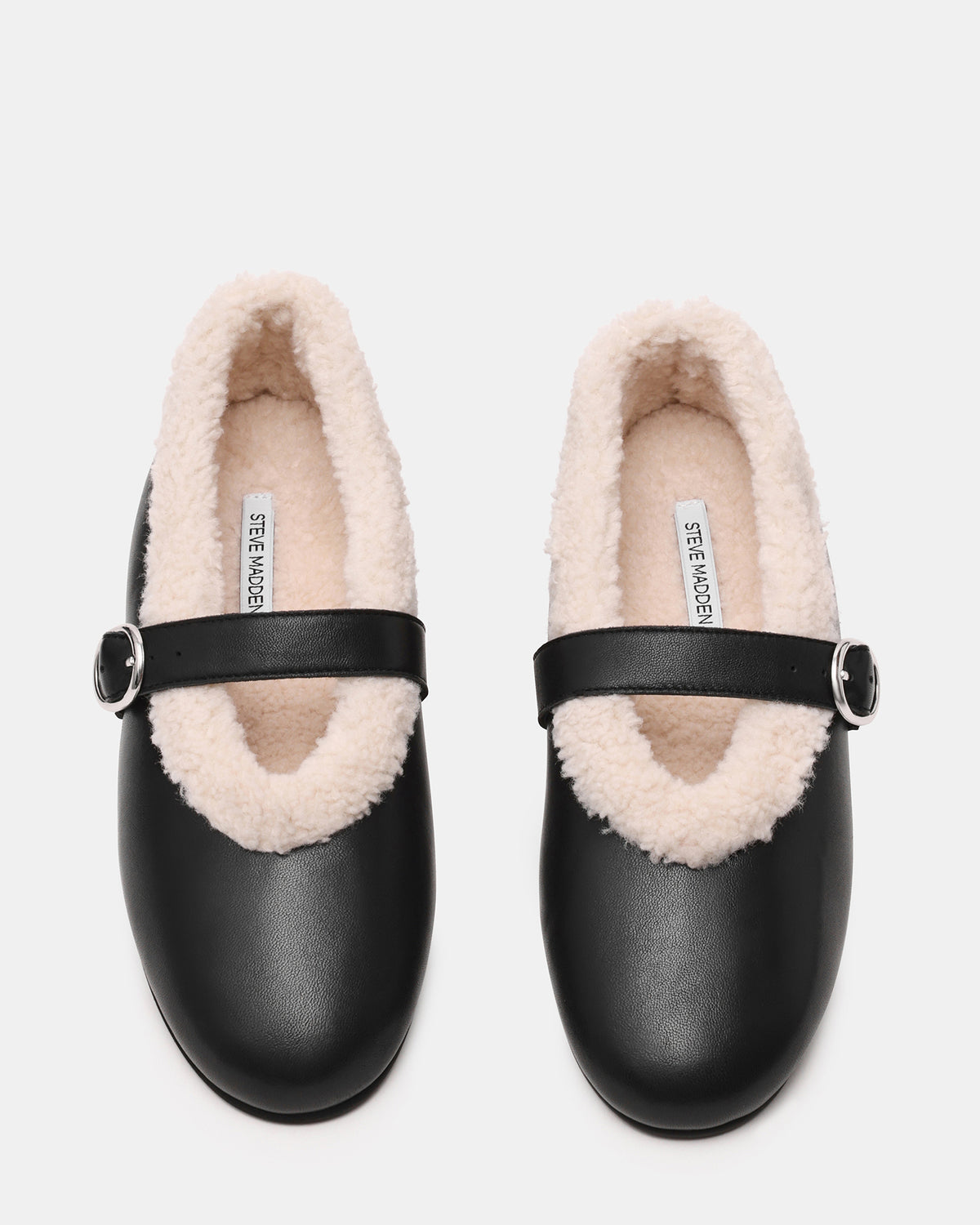 Steve Madden LODGE Black Leather Mary Jane Round-Toe Women's Flat