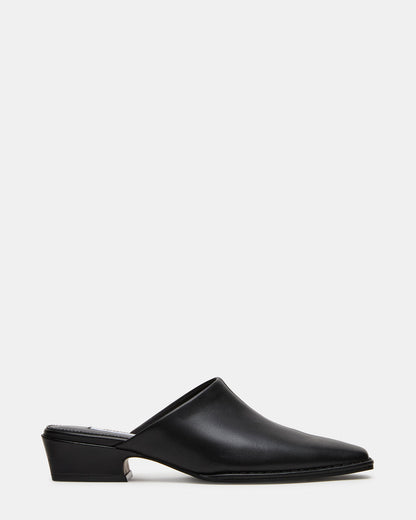 Steve Madden DESSA Black Leather Square-Toe Mule Women's Flat
