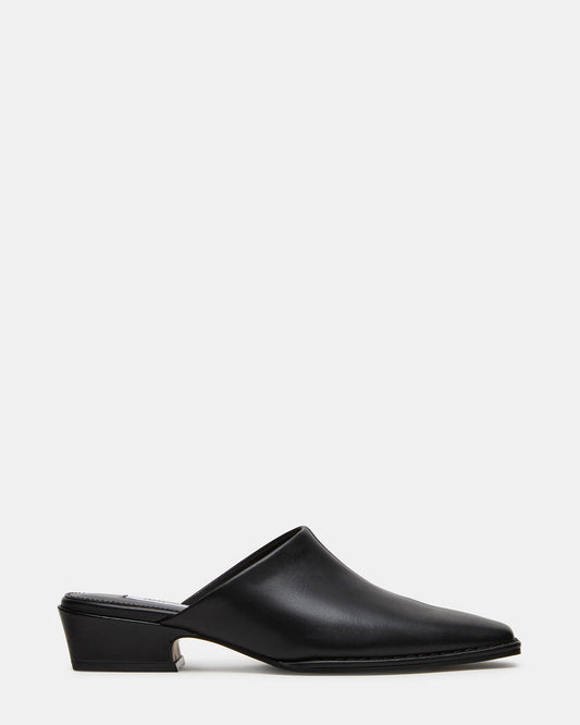 Steve Madden DESSA Black Leather Square-Toe Mule Women's Flat