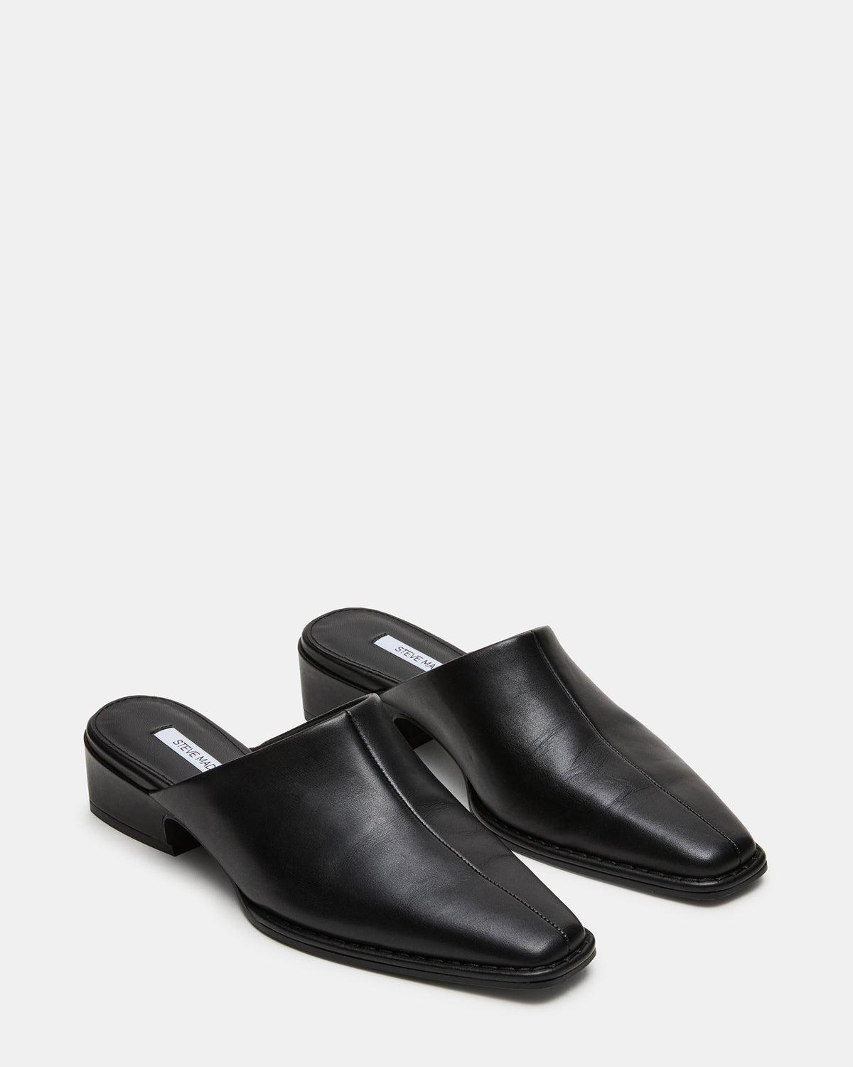 Steve Madden DESSA Black Leather Square-Toe Mule Women's Flat