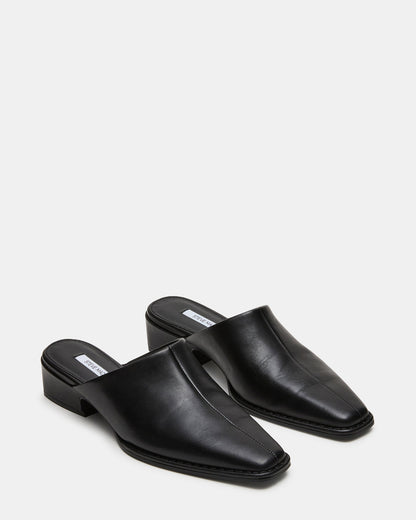 Steve Madden DESSA Black Leather Square-Toe Mule Women's Flat