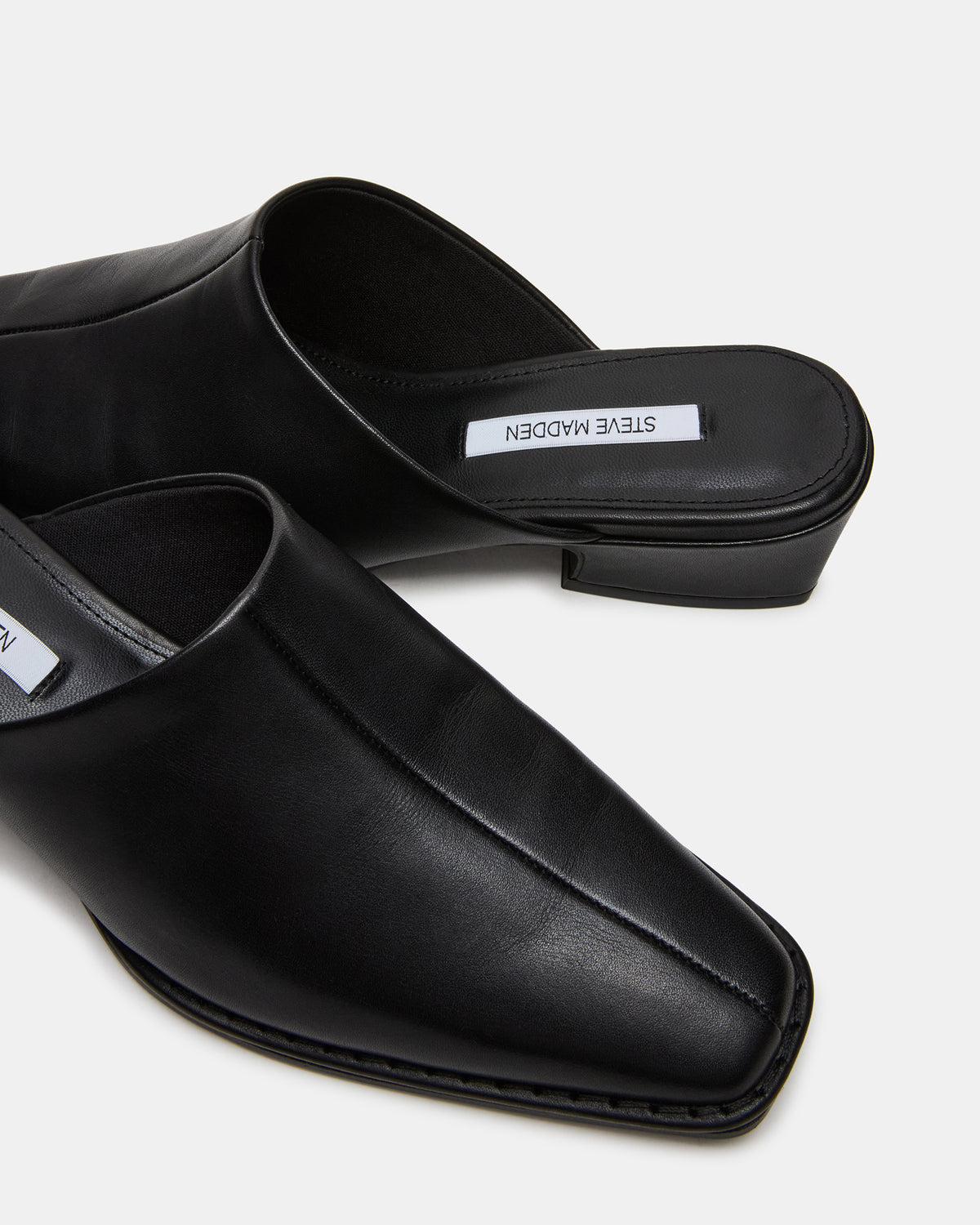 Steve Madden DESSA Black Leather Square-Toe Mule Women's Flat