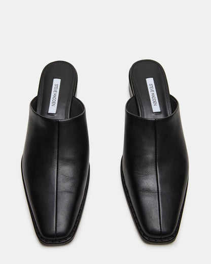Steve Madden DESSA Black Leather Square-Toe Mule Women's Flat